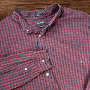 Eddie Bauer Men’s Long Sleeve Red and Blue Check Pattern Casual Button Down. XL